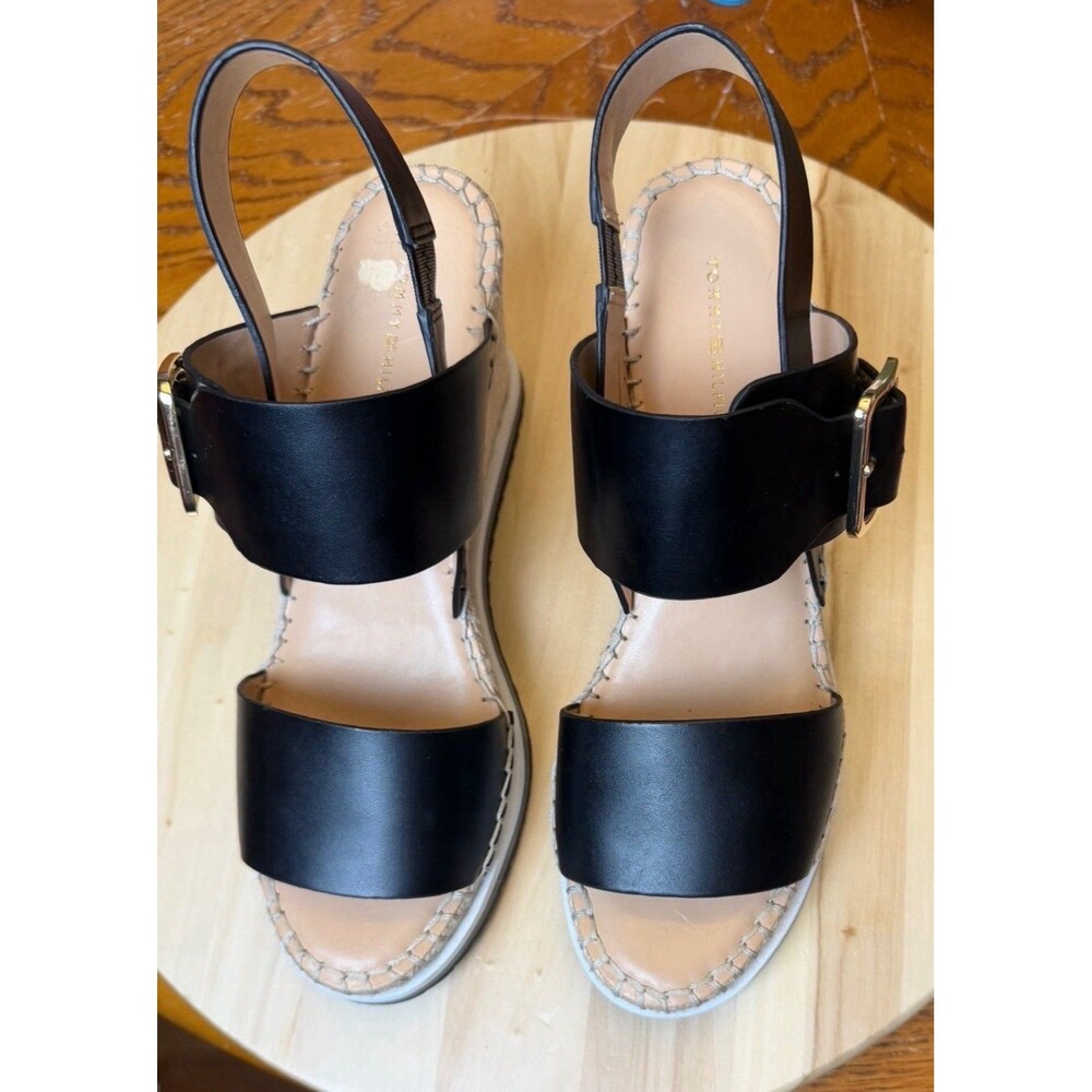 Tommy Hilfiger Black Espadrille Wedge Sandals – Size 8M